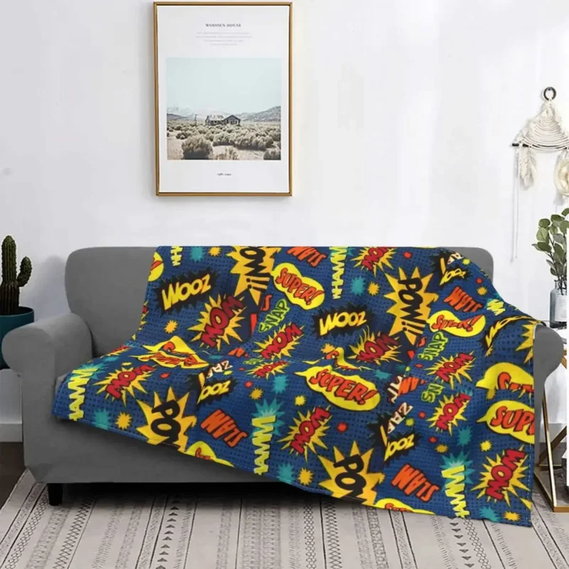 Cool Super Hero Comic Pattern Cover Velvet Lightweight Thin Throw Blanket for Airplane Travel Bedspread