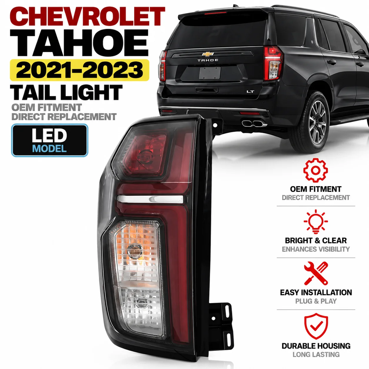Left/Right Side Tail Lamp For CHEVROLET TAHOE 2021 2022 2023 Car LED Rear Brake Lamp Turn Signal Light Tail Light