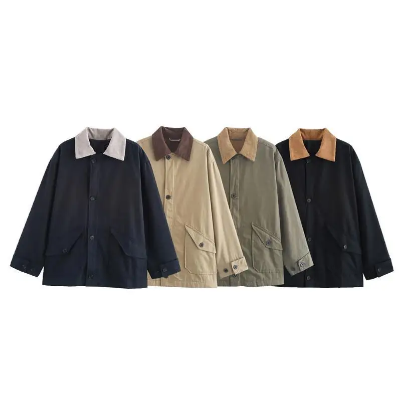 

Faionable Canvas Jaet Outerwear Loose Fit Cross-Border Women's Clothing Versatile Spring Autumn New Arrival B6937