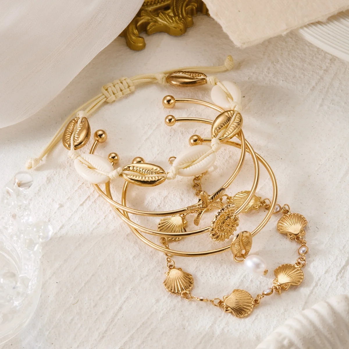 Böhmisches Mehrschichtiges Seestern-Muschel-Armreif-Set für Damen und Herren, Sommer-Strand-Urlaub, klobiger Armreif, Party-Schmuck – Detail 25