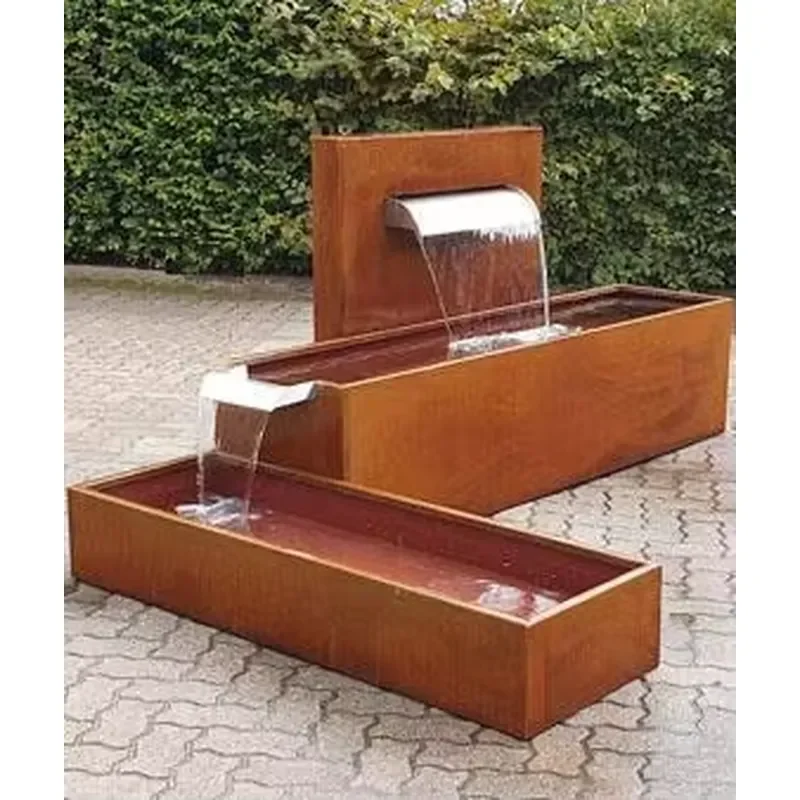 Backyard Decoration Water Feature Outdoor Fountain Wall Waterfall Custom Corten Steel Water Feature Wholesale