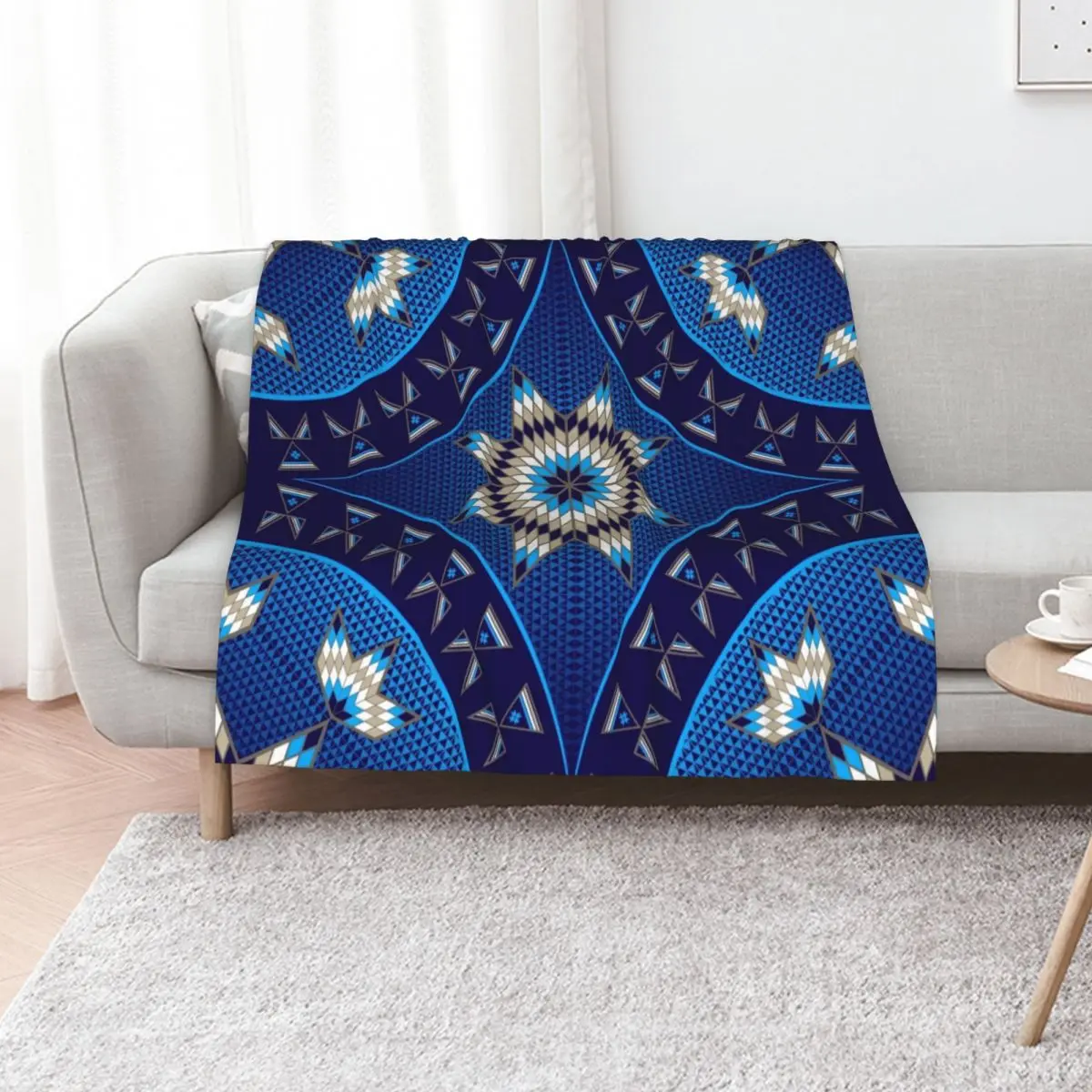 Morning Star with Tipi's (Blue) Throw Blanket Bed Sofas Travel Beautifuls Fashion Sofas Soft Big Blankets
