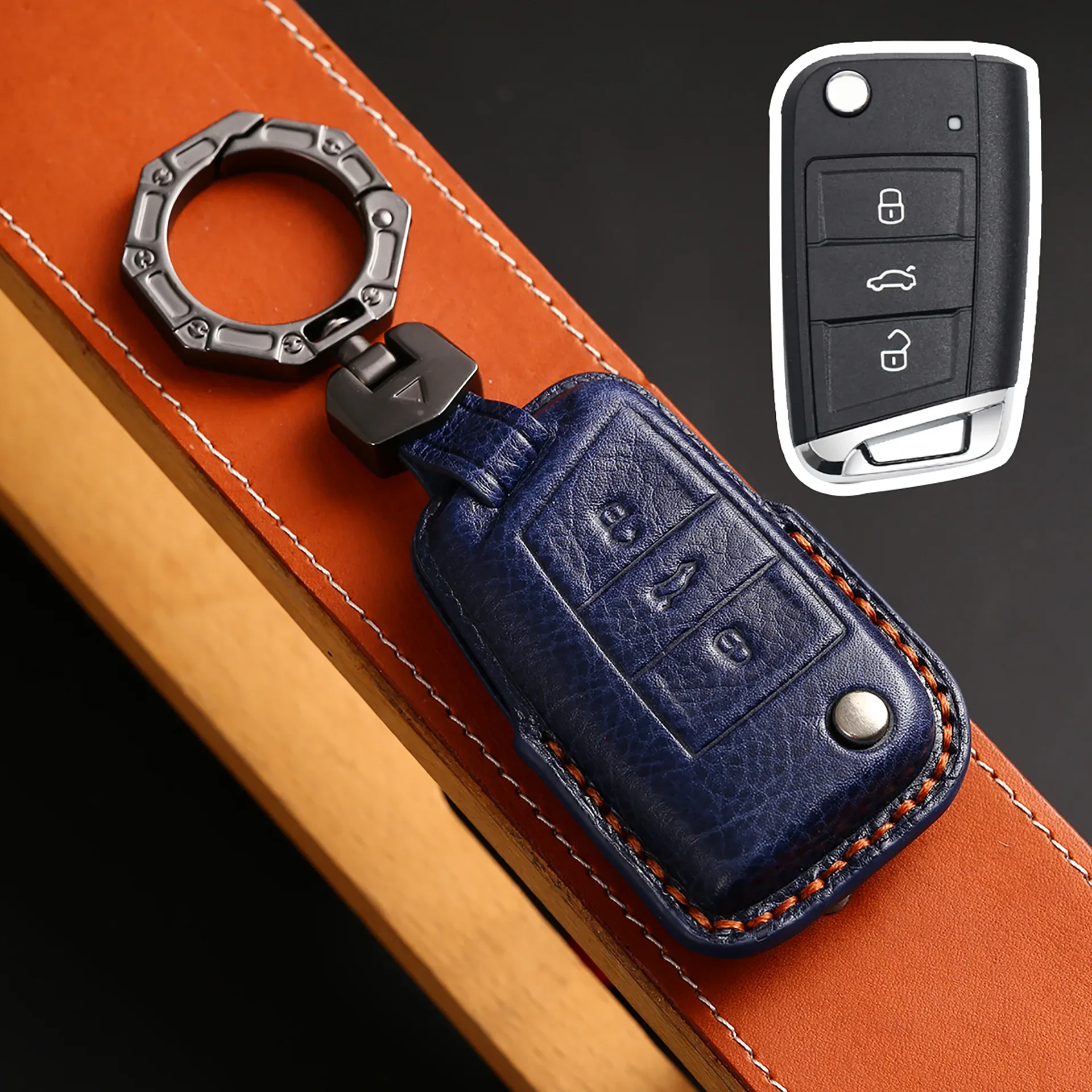 

1pc Luxury Leather Car Key Case Cover Fob Shell For Volkswagen VW Polo Golf 7 MK7 Tiguan Passat For Skoda Octavia Kodiaq Karoq