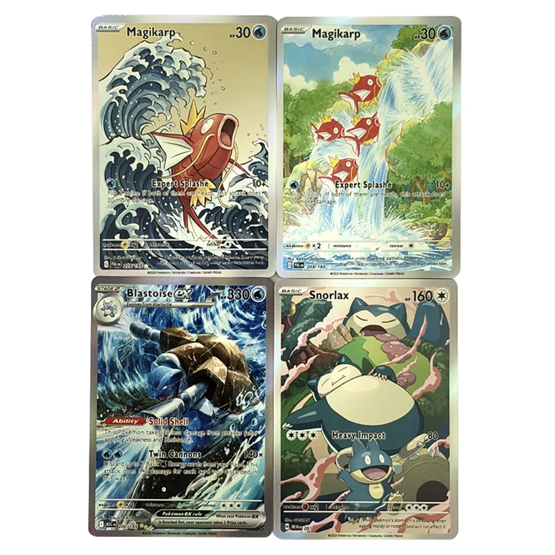 4 Stück/Set Pocket Monster Selbstgemachte Englische Version Blastoise Magikarp Snorlax Sammelkarte Oblique Flash Hochwertige Kartenspielzeug