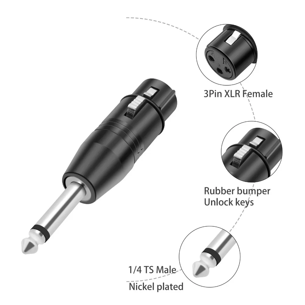 1 Pair 6.35mm Male To XLR 3pin Male + Female 1/4 Inch Male To XLR Adapter Plug and Play Microphone Audio Adaptor