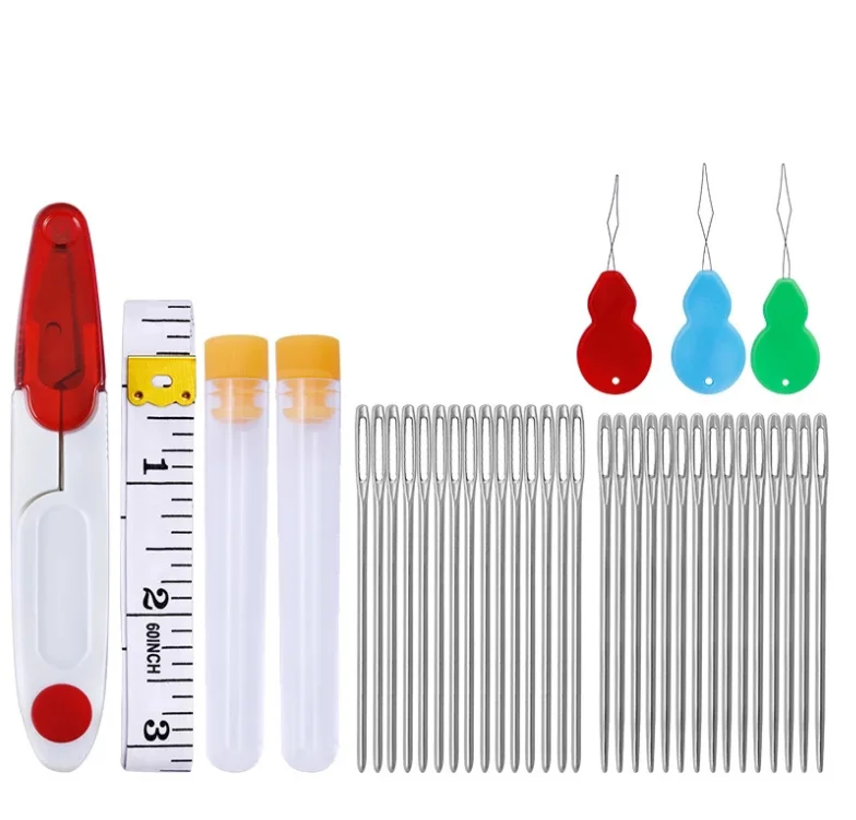 37 pezzi Kit per tagliare le cuciture per cucire Aghi da cucito smussati con occhi grandi e forbici per rimuovere il filo e nastro per cucito, cucito, artigianato