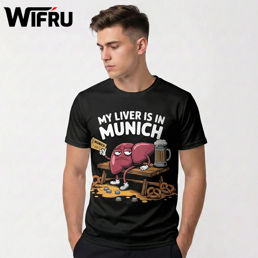 Munich Oktoberfest Beer Mug Pretzels Graphic T-Shirt Casual Breathable Short Sleeve Y2K Clothes Party Wear Unisex Oversized Top