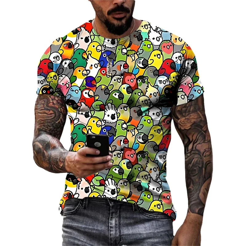 

New bird eye fabric, quick drying breathable T-shirt, bird image, printed short sleeved round neck men's top