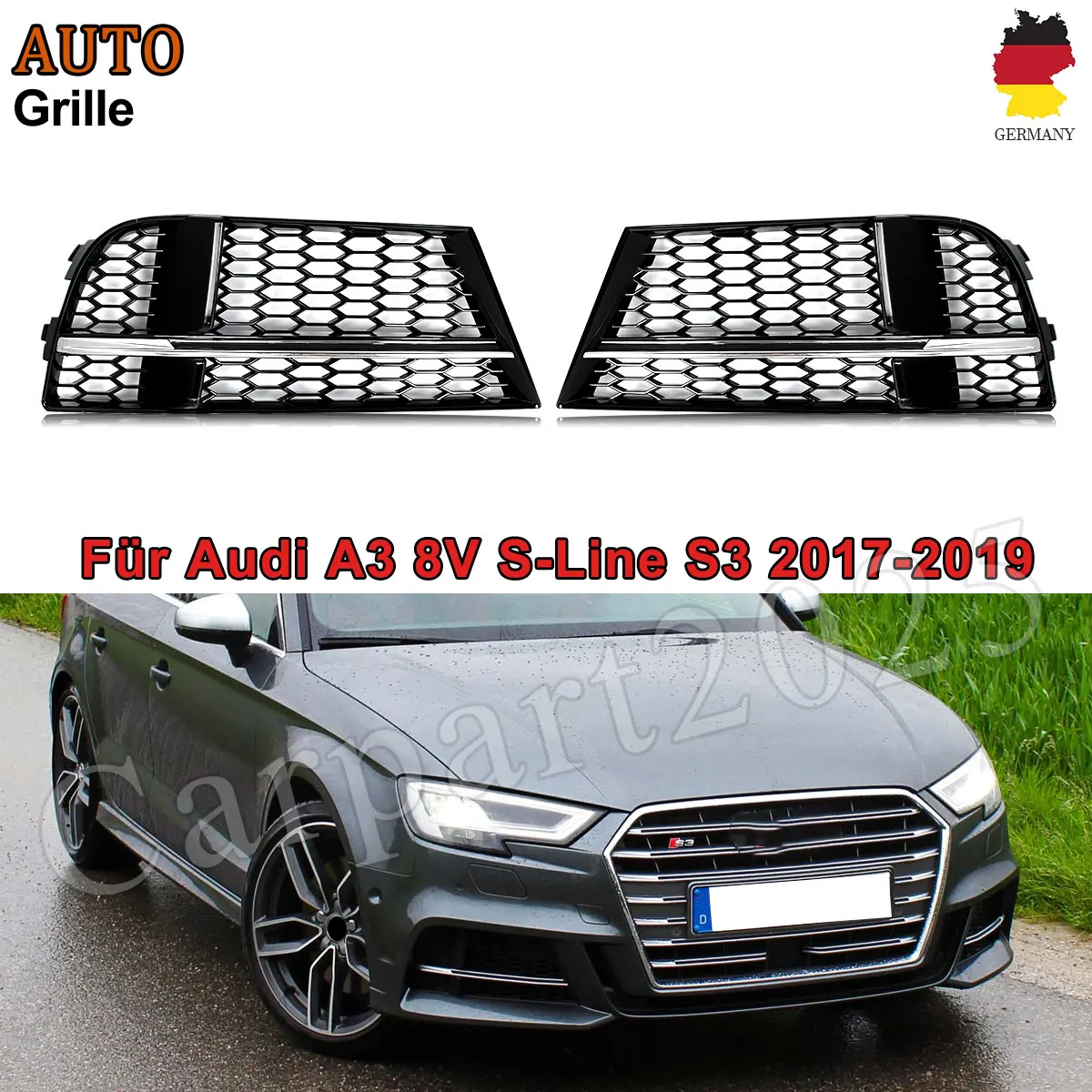 

Замена для AUDI A3 8V S-LINE 2017 2018 2019: хромированная черная решетка-накладка на противотуманную фару, аксессуары для тюнинга, передняя решетка противотуманной фары