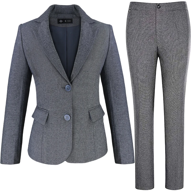 

Lenshin Dark Gray 2 Pieces Set Women Standard Business Suits Office Lady Work Wear Formal Female Two Button Blazer with Trouser