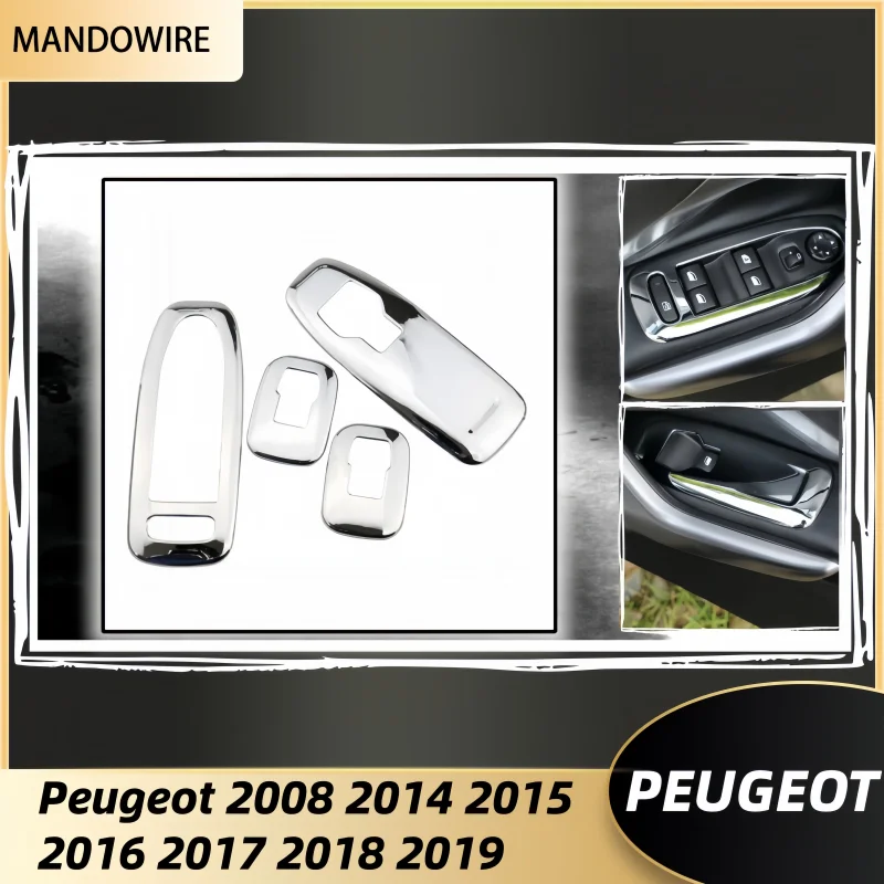 

Car ABS Door Window Lift Button Switch Decoration Sticker for Peugeot 2008 2014-2019 Windows Lifter Panel Cover Trim Accessories