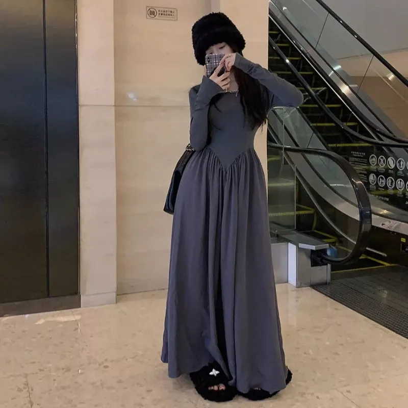 Robe taille haute à col rond pour femmes, nouveau Style français, jupe trapèze à la mode, jupe écrémante à la taille