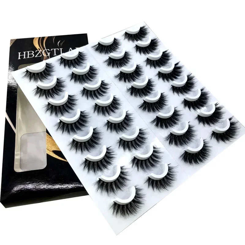 HBZGTLAD 5/16 pairs of 3D fluffy curly cross soft artificial mink full eyelashes hand rolled soft mink false eyelashes beauty re