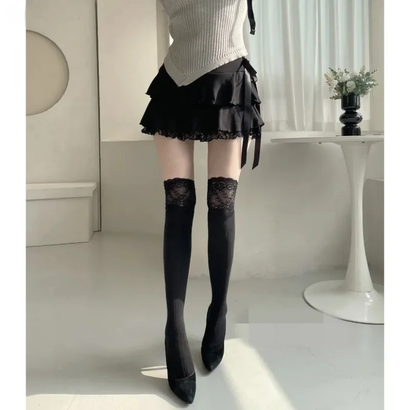 

Korean Sle High Waist ort Cake Skirt Lace Trim Slimming Leg Lengthening Par ow Faionable Women's f-length S...