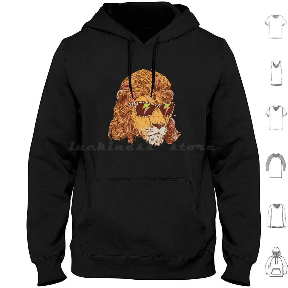 Lion Cool Retro Shirts & Designs Hoodie cotton Long Sleeve Lion Head Lioness Africa Retro Style Sunglases King Jungle Idea