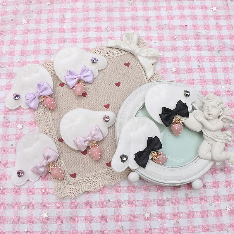 Jirai Kei Cute Cool Wings Hair Clips Strawberry Pendant Hairpin Rhinestone Handmade Small Bow Playful Girl's Gift Hairwear