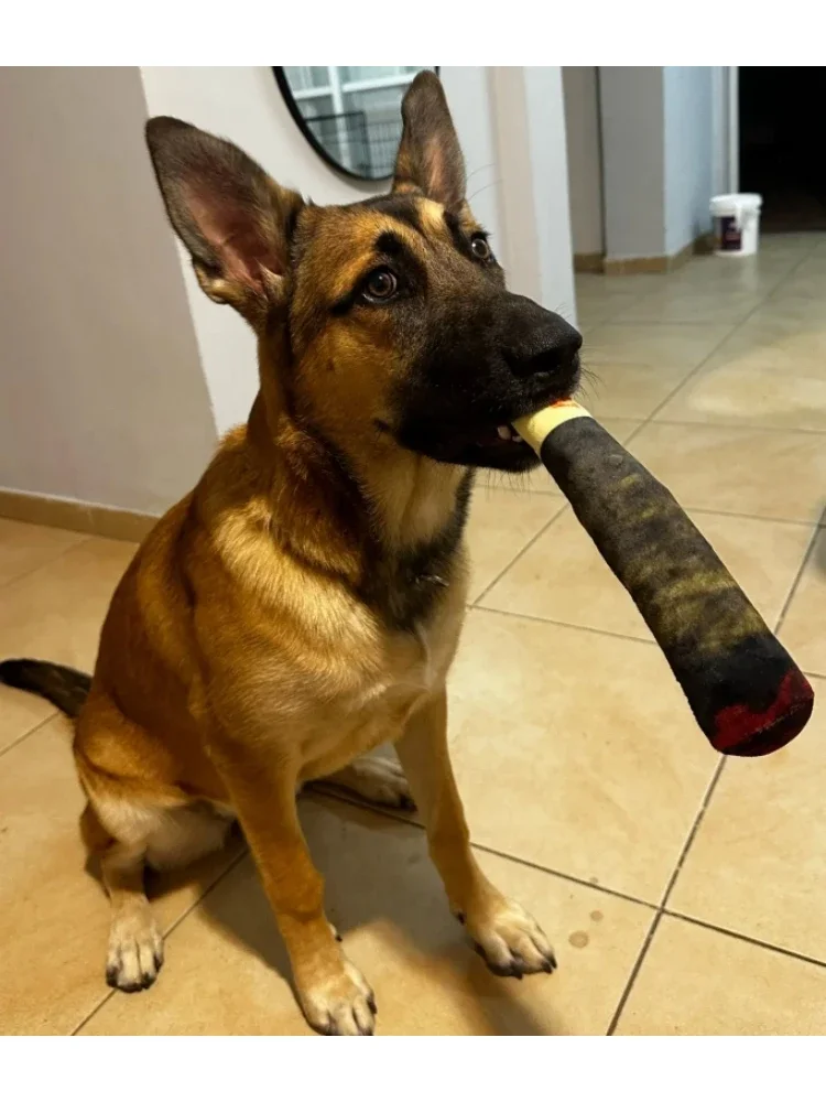 Interaktives Hundespielzeug mit Geräuscheffekt, Zigarrenform für kleine Hunde, widerstandsfähiges Quietschspielzeug, unzerstörbares Plüsch-Kauspielzeug, Beißspielzeug für Haustiere – Detail 5