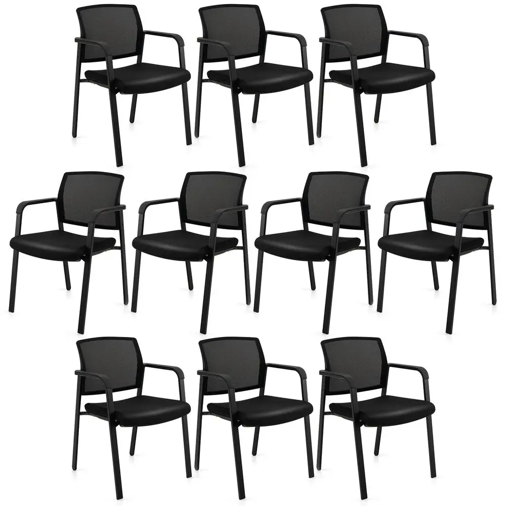 

Set of 10 Conference Room Chairs, Stackable Office Guest Chairs with Upholstered Seat, Mesh Backrest amp Armrests, Waiting Room