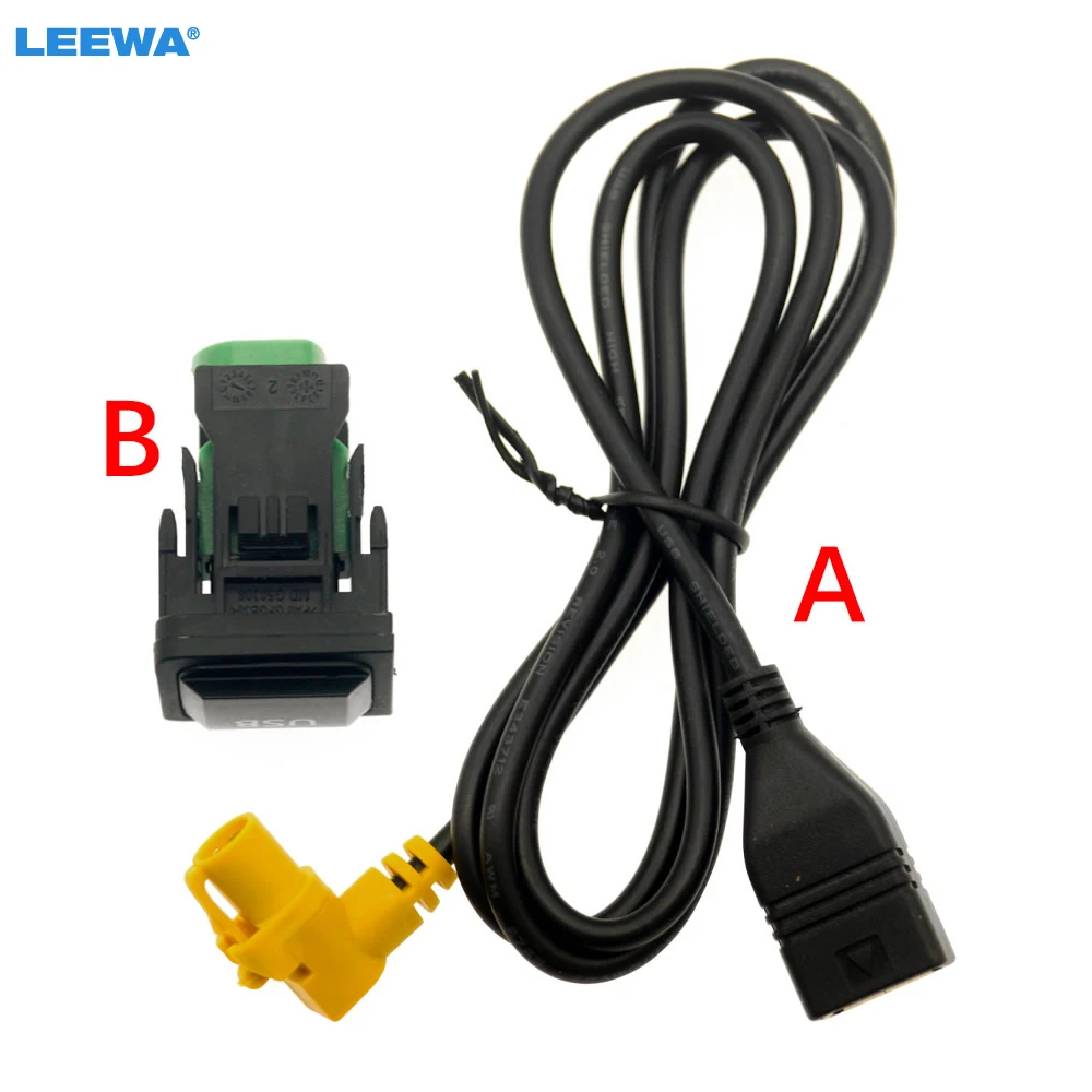 

LEEWA 5set Car Round 4Pin CD Changer USB Cable With Switch Adapter for Volkswagen POLO Skoda Touran Magotan RCD510 RCD310 RNS315