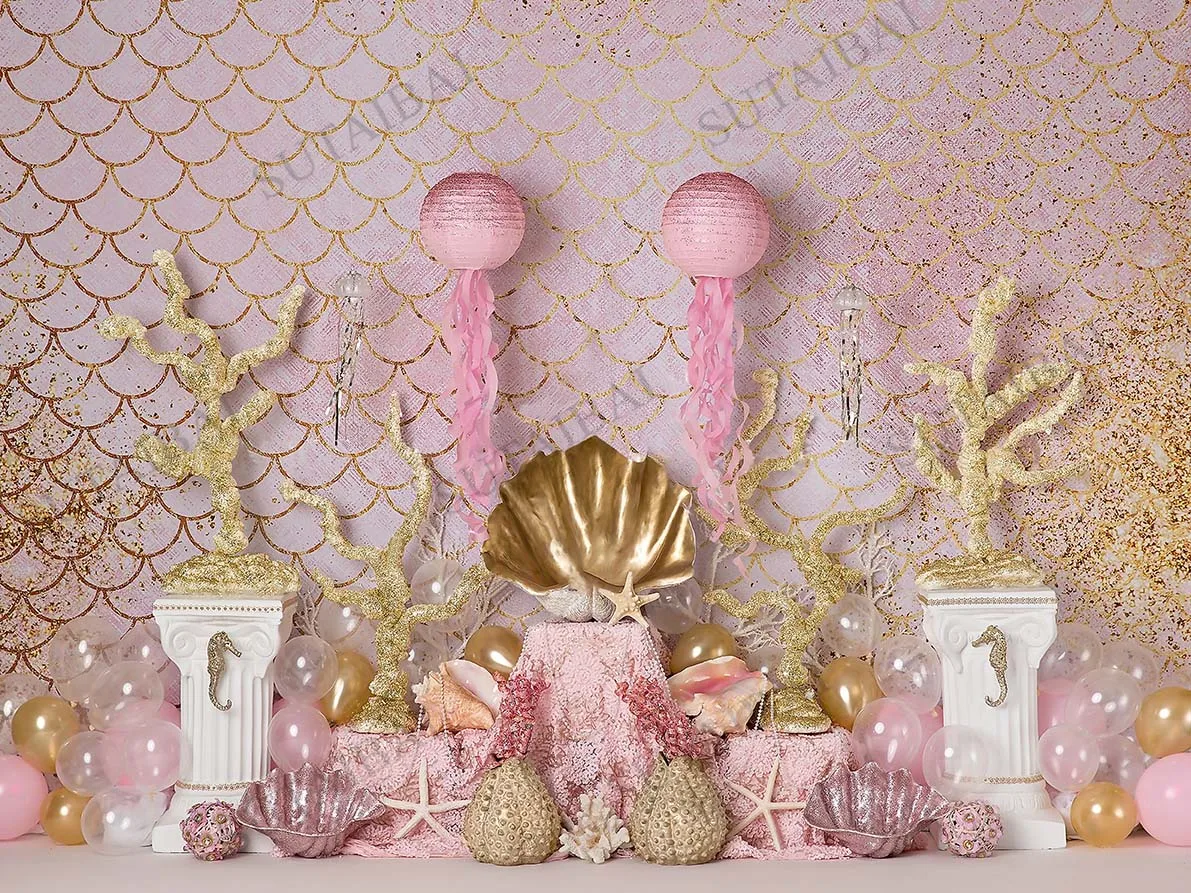 Bluey syrenka Baby Shower 1 urodziny tło do fotografii podwodnego świata portret zdjęcie tło dziecko Studio fotograficzne