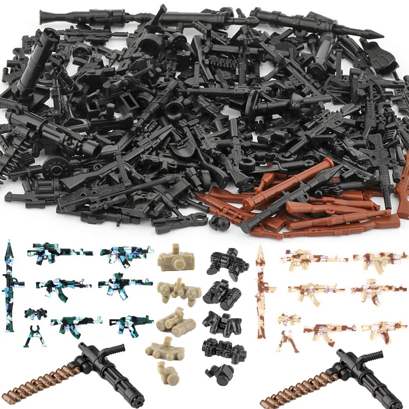 MOC WW2 Military Camo Weapon Building Block Figures Gatling Gun Night Cision Device Army Soldiers Bricks Accessories Toys J039