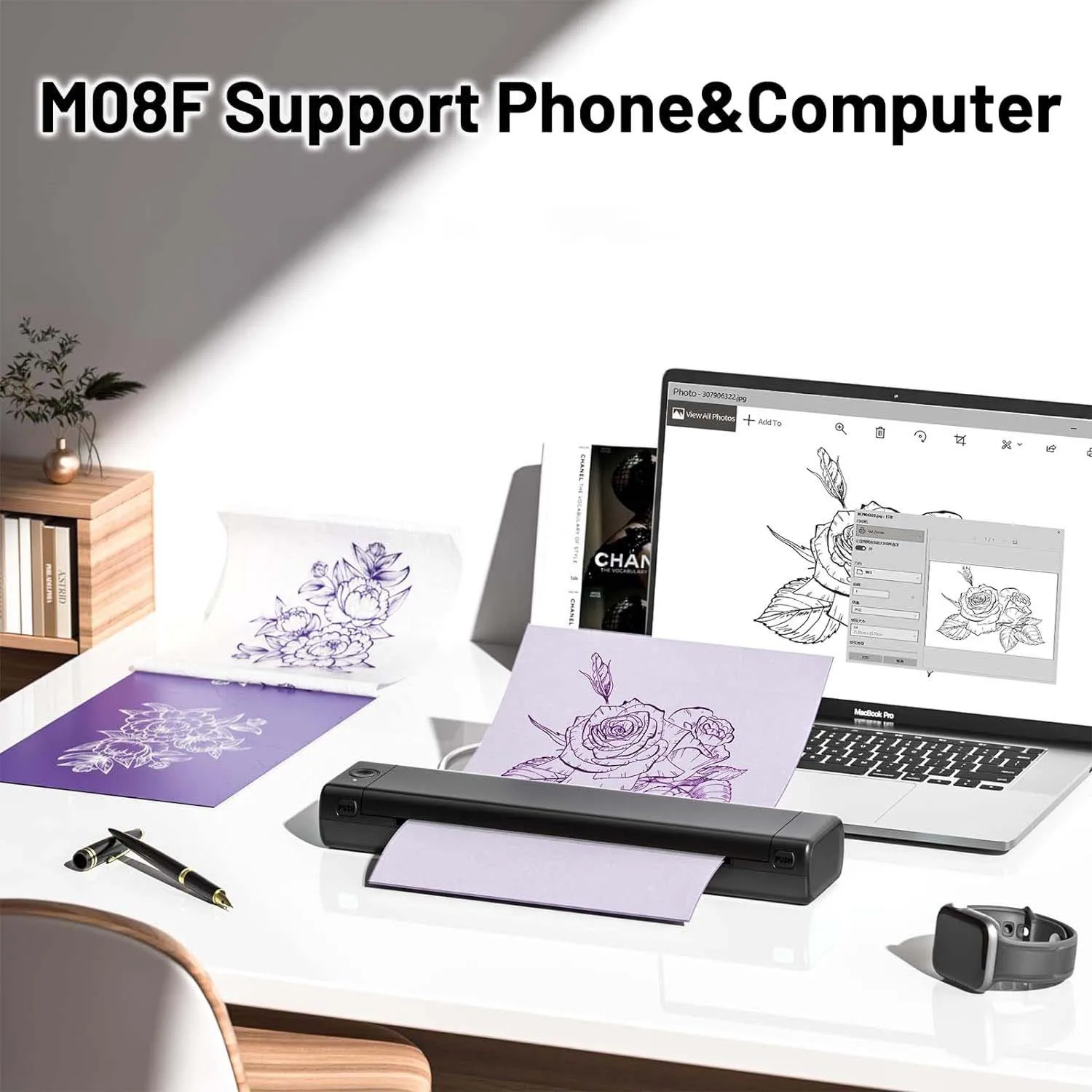 Wireless Tattoo Transfer Paper Printer M08F 203DPI A4 Printers Portable Mini Thermal Copier Compatible With Smartphones Computer