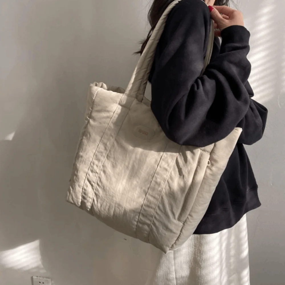

Fashion Large Capacity Women Puffer Tote Bag Soft Cotton Padding Handbag Korean Style Casual Nylon Shoulder Bag Ladies/Girls
