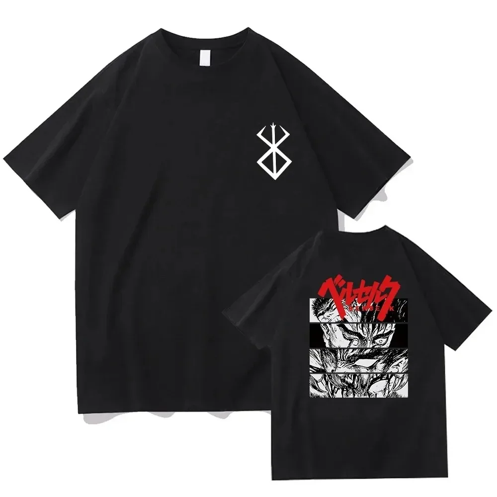 Hip Hop Streetwear Men T-shirt Anime Berserk Guts Print T Shirt 100% Cotton Tee Unisex Oversized Casual Women Tshirt Y2K Clothes