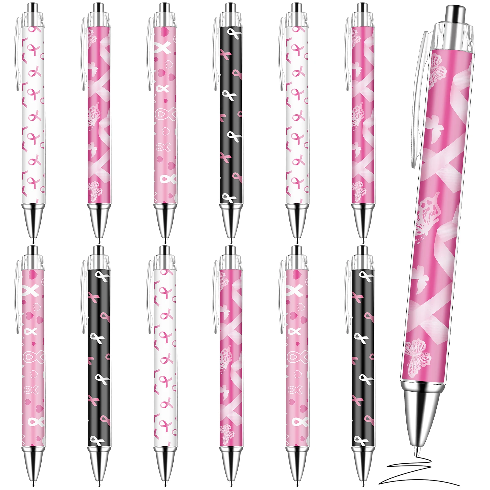 

Haishell 12 Pcs Breast Cancer Awareness Pens Pink Ribbon Accessories For Women Girls Party Favors
