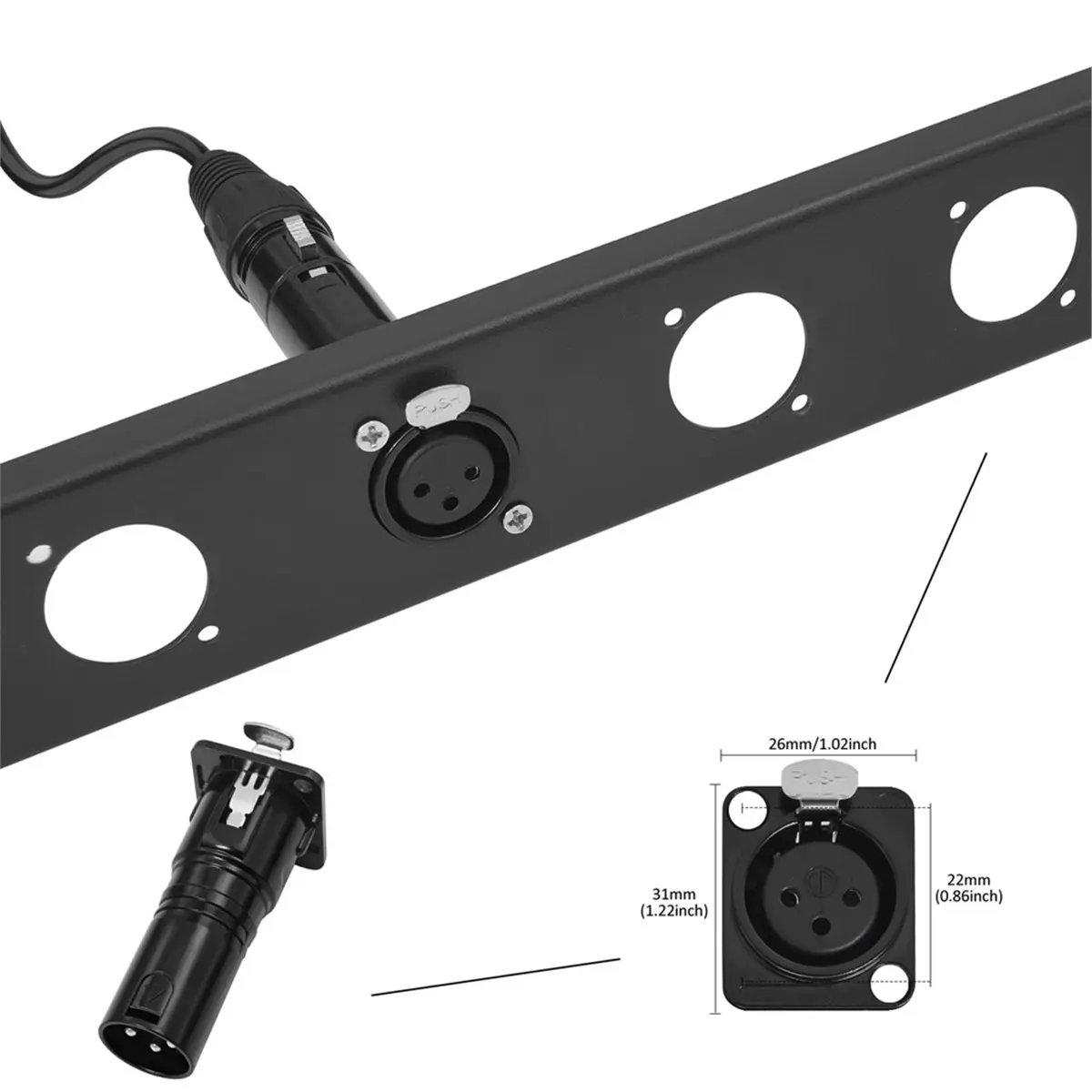 3pin XLR Male to XLR Female D Panel Mount Chassis Lock Socket Connector for D Panel Mounting