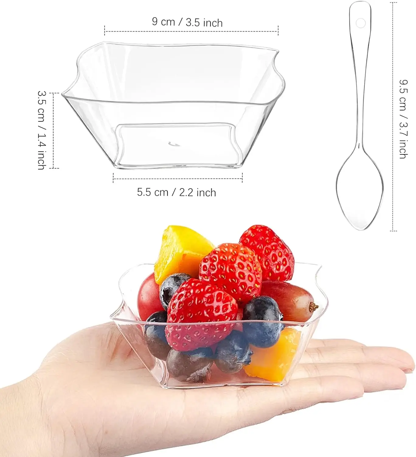 25/50 pcs Clear Plastic Dessert Cups  Appetizer Plates Bowls with Spoons for Wedding Party