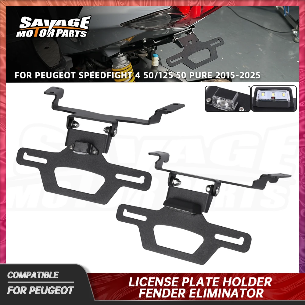support-de-plaque-d'immatriculation-pour-peugeot-speedfight-4-50-pure-2015-–-2023-accessoires-de-moto-eliminateur-de-garde-boue-arriere-bien-range-lumiere-led