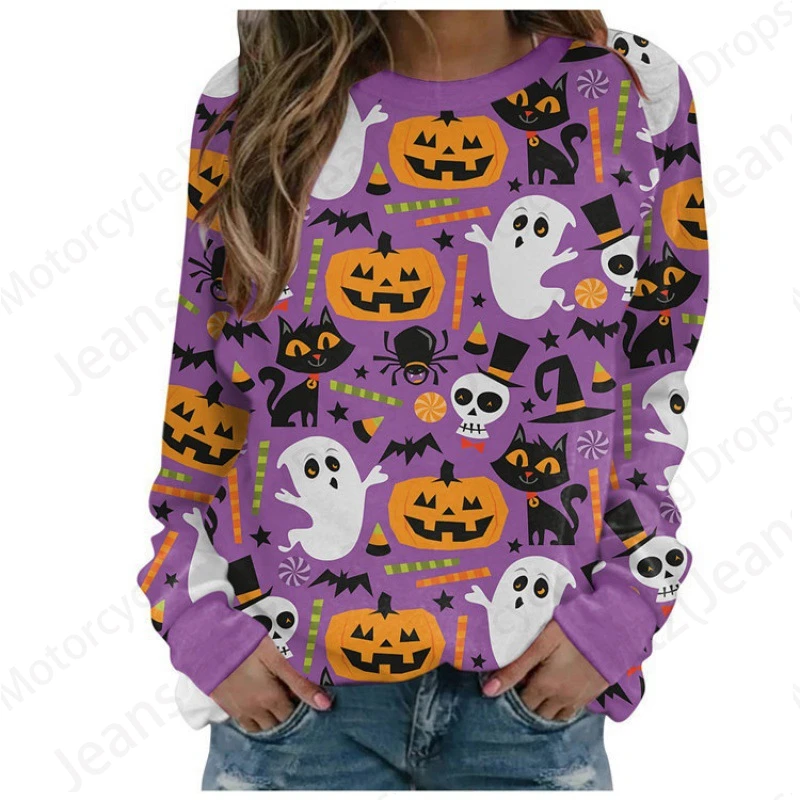 Happy Halloween Hoodie Women Fashion O-neck Hoodies Women Sweats Pumpkin Coat Girl Clothes O-neck Long Sleeve Hoodie Female Fall