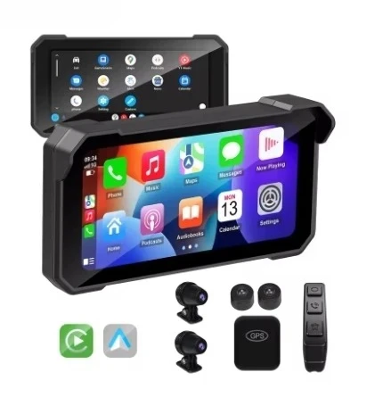 Waterproof 6.25 Inch BSD Blind Spot Detect 4K Dual Recorder OTA Motorcycle Carplay Androidauto DVR TPMS Monitoring GPS Tracking