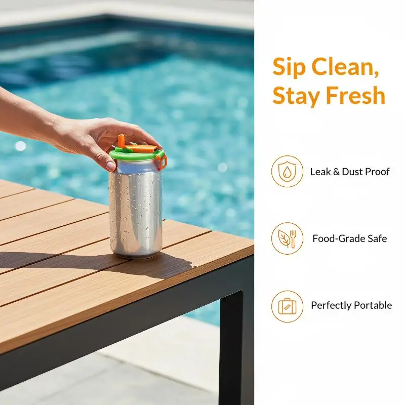 Reusable Soft Drink Can Lid. Soda Drink Can Lid Can Be Used For Beverages, Juices, And Soft Drinks, And Comes With A Straw