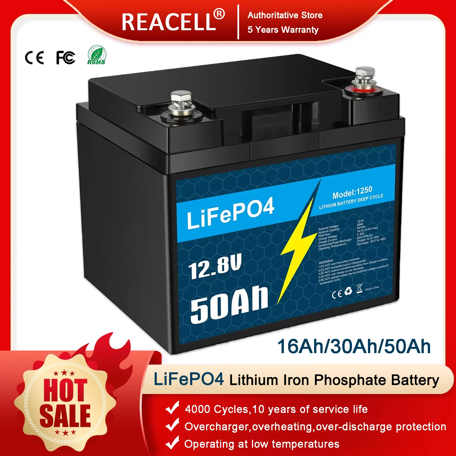 

12V 16Ah/30Ah 50Ah LiFePO4 Battery Pack 12V Lithium Iron Phosphate Batteries 4000 Cycles for RV, Motorboat and Solar Panel