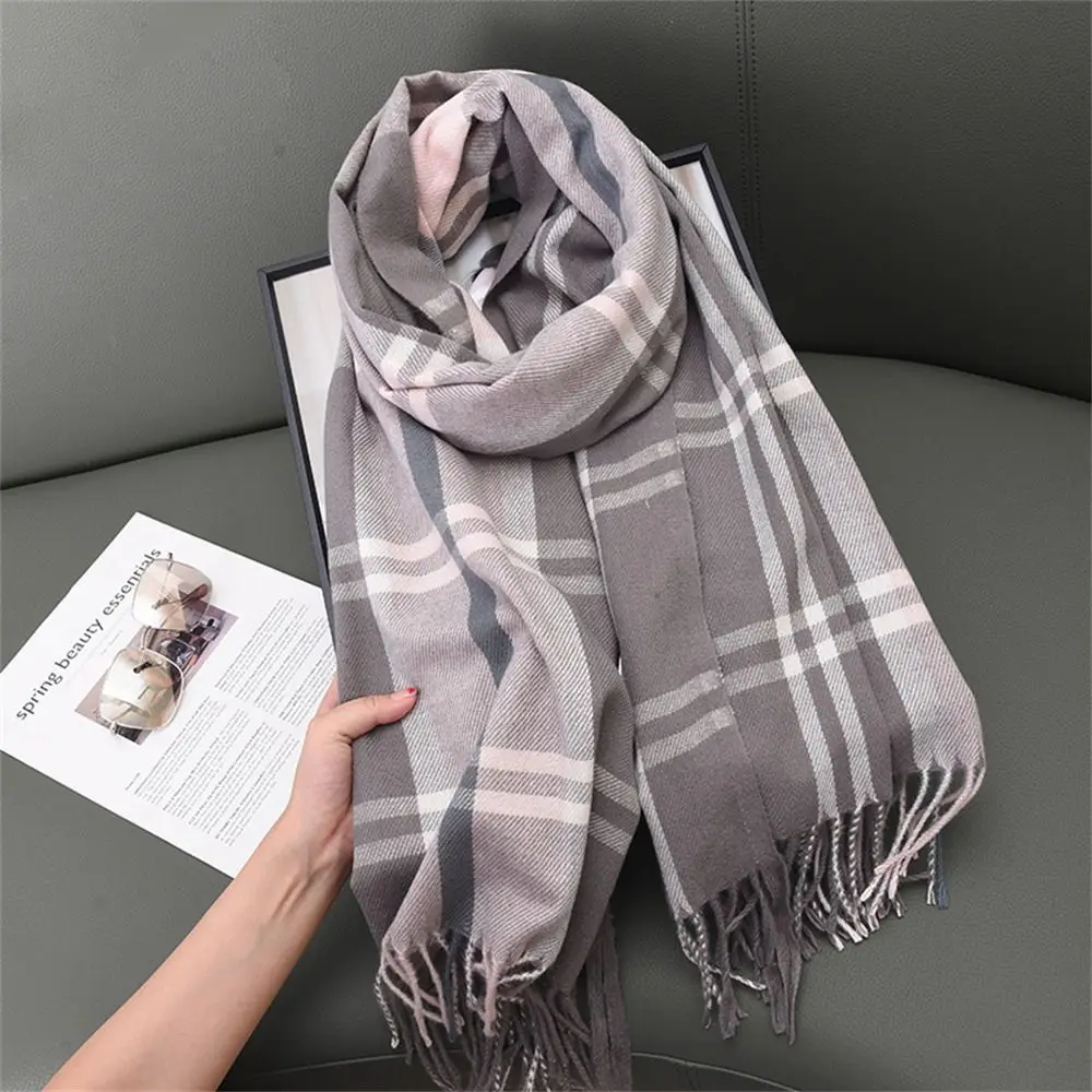 Fashion Winter Warm Tassel Plaid Scarfs Cashmere Imitation Nordic Style Scarves Solid Pashmina for Women Girls