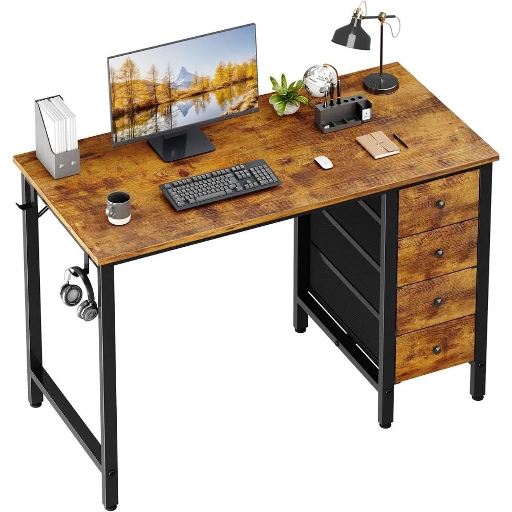 Lufeiya 40 inch Computer Desk with 4 Fabric Drawers, Kids Student Small Desks for Home Office Small Space, Work PC Desk Table