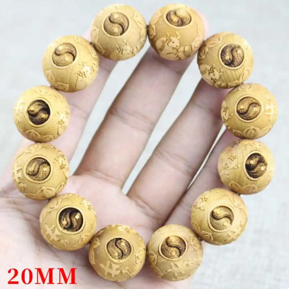 

20MM Camphorwood sculpture tai JI Mala Lucky Bracelet Healing Elegant Fancy Inspiration Diy Jewelry Taseel Pray Calming Energy