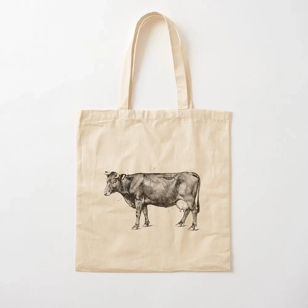 

Cow Anatomy Black & White Vintage Drawing Tote Bag bag for beach Lady bag sac pour femme reusable shopping