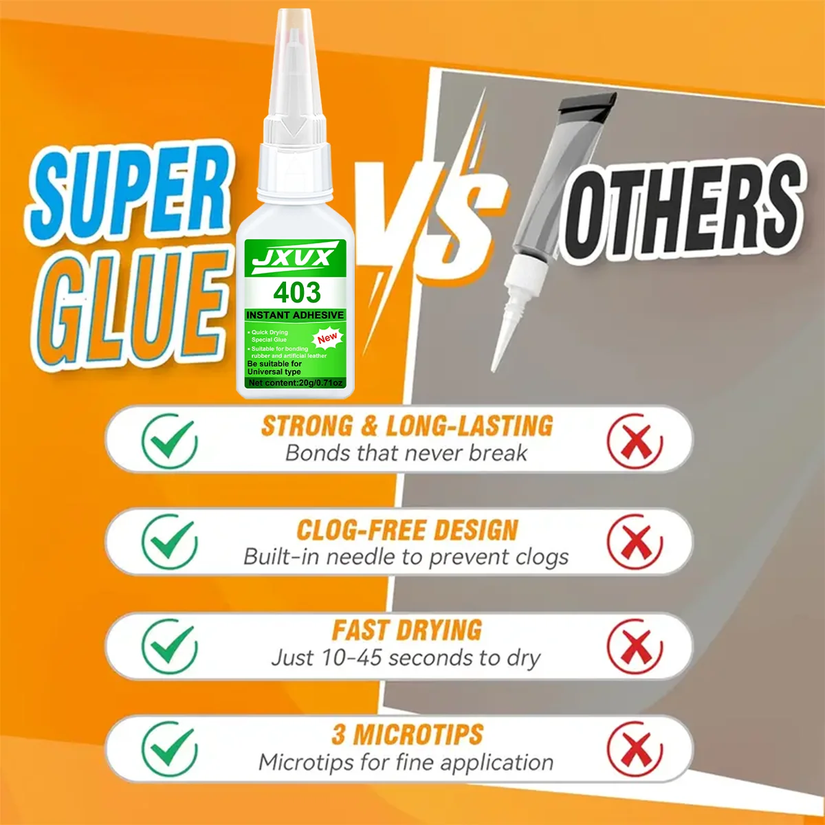 Super Glue All-Purpose Liquid 20g-금속, 플라스틱, 목재, 세라믹, 유리 및 DIY 수리에 사용되는 투명하고 빠른 건조 AC 접착제, 금속 및 플라스틱에 대한 가장 강력한 접착제, 사용하기 쉽습니다