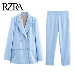 RZRA original women's 2024 winter new style double-breasted blazer with shoulder pads high-waisted ankle trousers