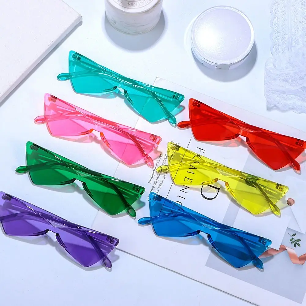 

Fashion Rimless Triangle Sunglasses One Piece Candy Color Shades Colored Transparent Sun Glasses for Adults