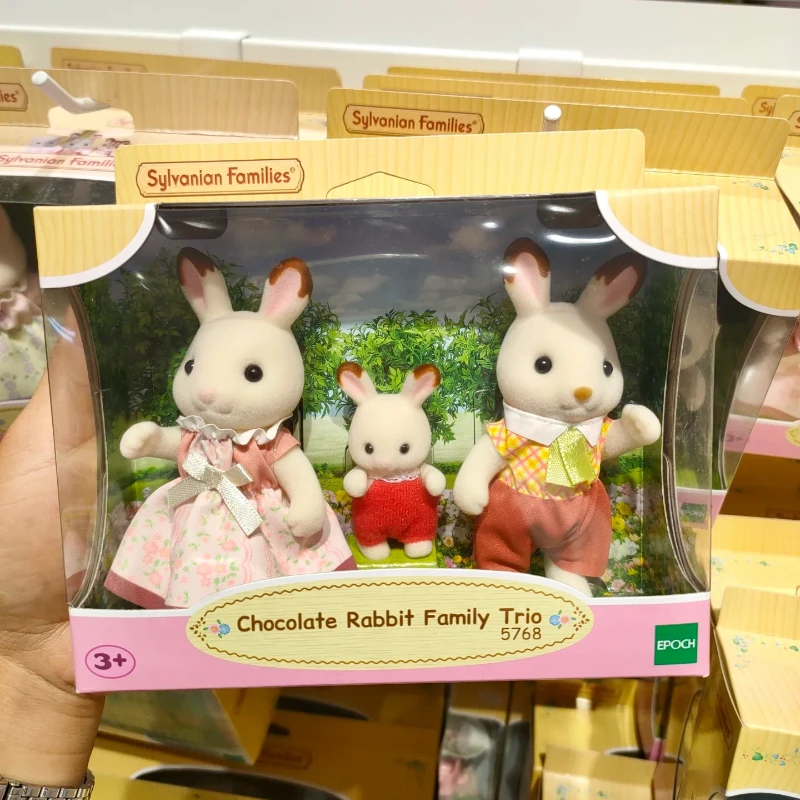 Sylvanian Families Cute Toys Figures Sylvanians Family Calico Critters Ternurines Casa Original Anime Three Chocolate Rabbits