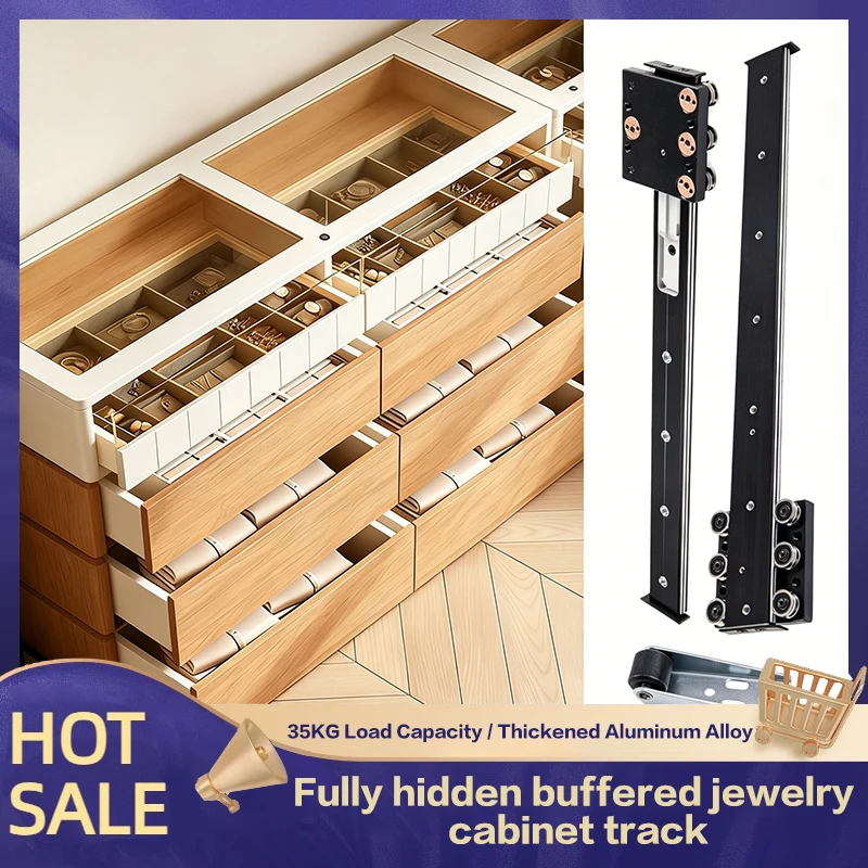 

Jewelry Cabinet Bottom Mount Drawer Sliding Rail Soft Closing Ultra Thin Hidden Track For Bay Window Desk Showcase Hardware