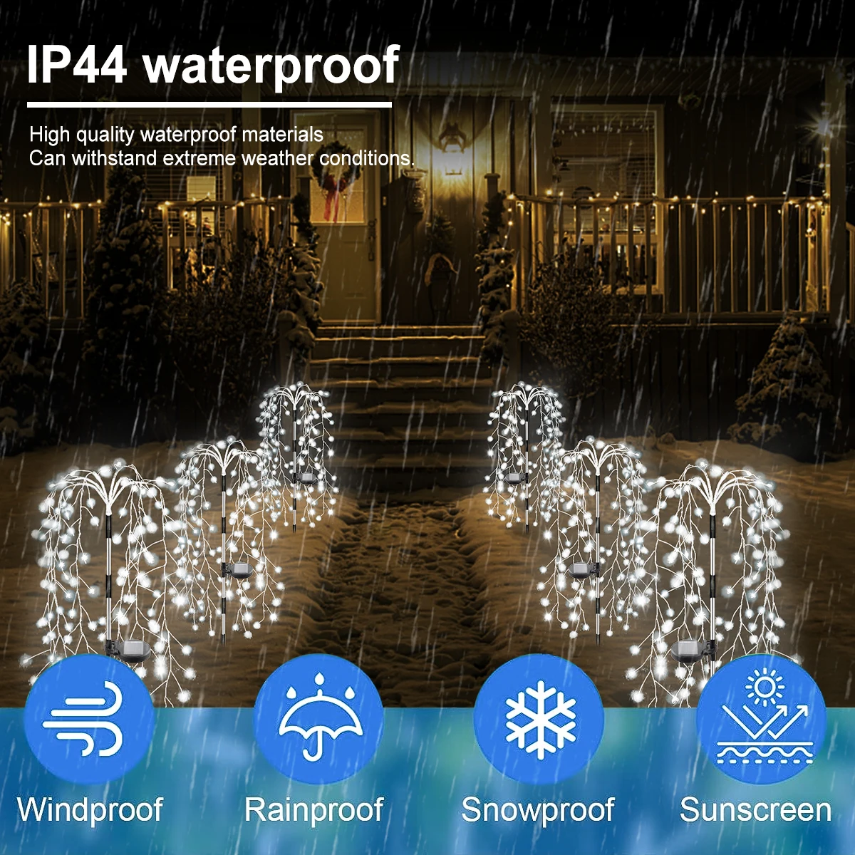 1 قطعة الشمسية في الهواء الطلق الديكور ضوء سلسلة مقاوم للماء الألعاب النارية الصفصاف أضواء الألعاب النارية مع 8 طرق لمسار حديقة عيد الميلاد #3