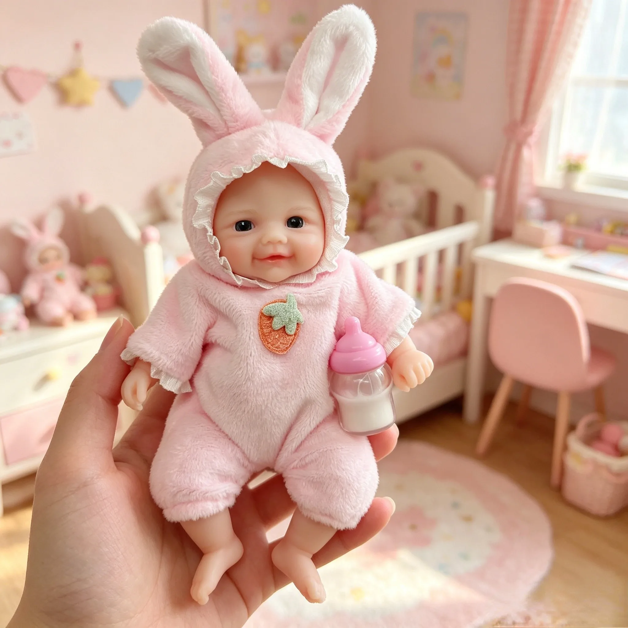 

6 inch Open Eyes Girl Silicone Reborn Doll Soft Handmade Realistic Mini Baby Doll Gift Toy