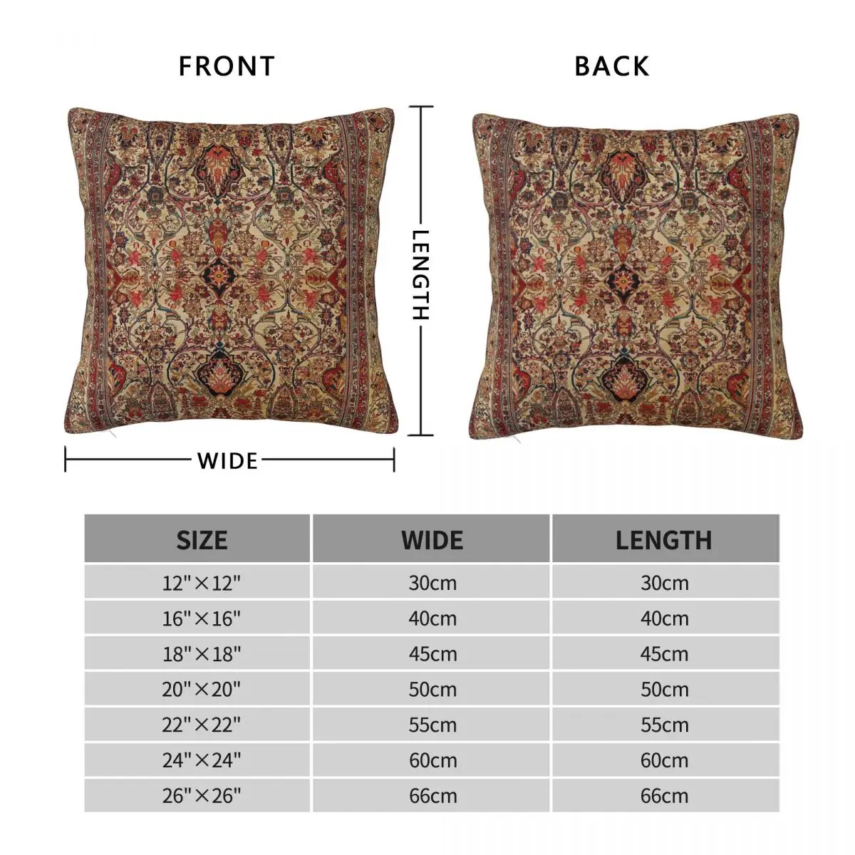 Lavar Kirman Persian Rug Square Pillowcase Polyester Linen Velvet Printed Zip Decor Car Cushion Case Wholesale