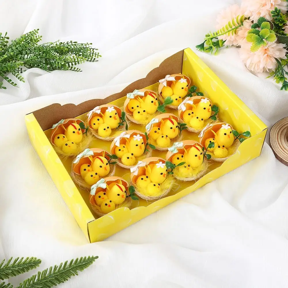 16Pcs/Set Simulation Easter Yellow Chicks Decoration Snow Man Mini Easter Bunny Ornaments Spring Flocking Cute Animal Decoration