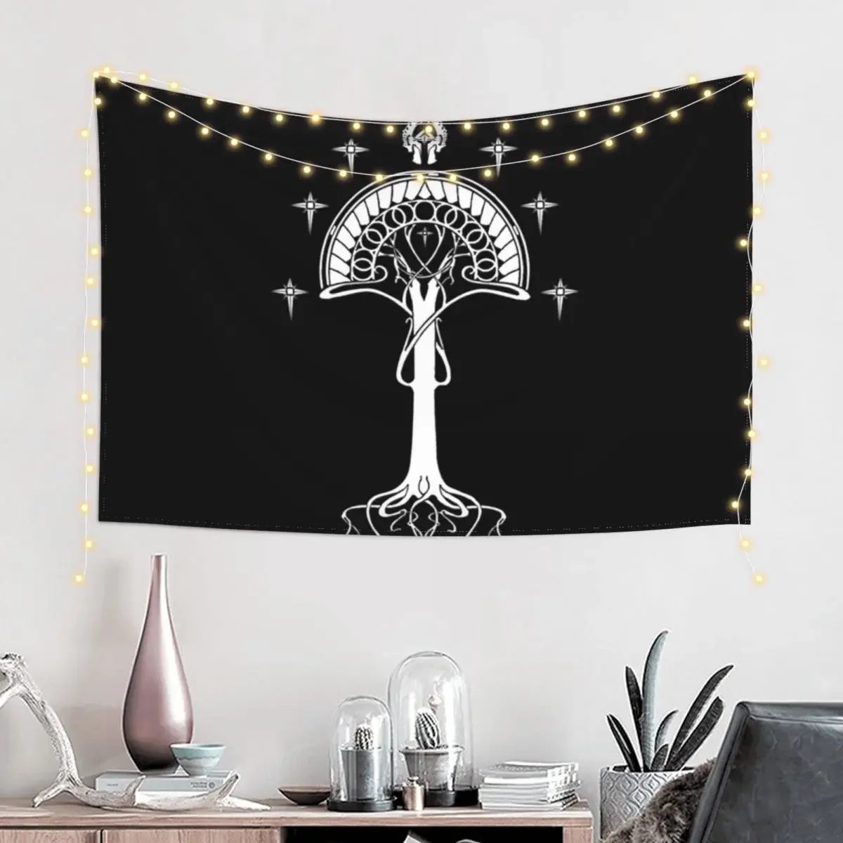 Sigil of the United Kingdom of Arnor and Gondor (Gondorian black variant) Tapestry Room Decore Aesthetic Mushroom Tapestry